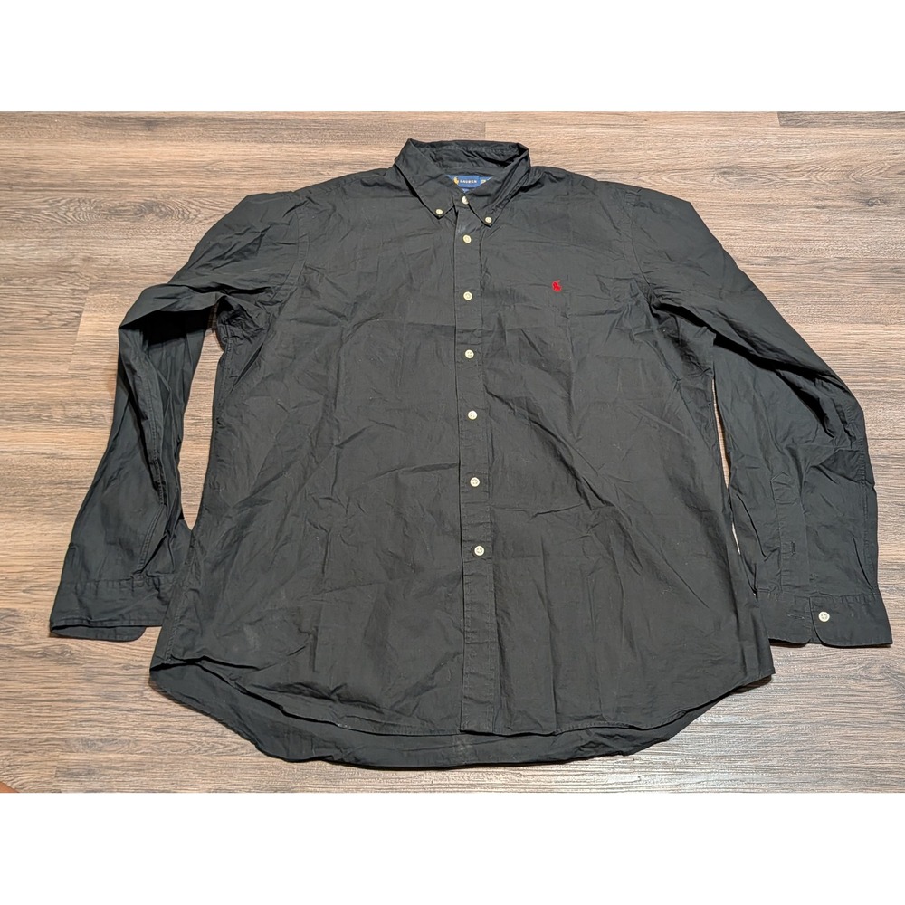 Ralph Lauren Mens XXL Black Button Down Shirt Long Sleeve Red Pony Logo Cotton